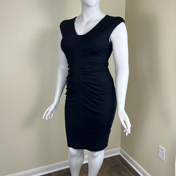 Iris Setlakwe Women's Size 10 Black Ruched Cap Sleeves Bodycon Sheath Dress - Picture 13 of 16
